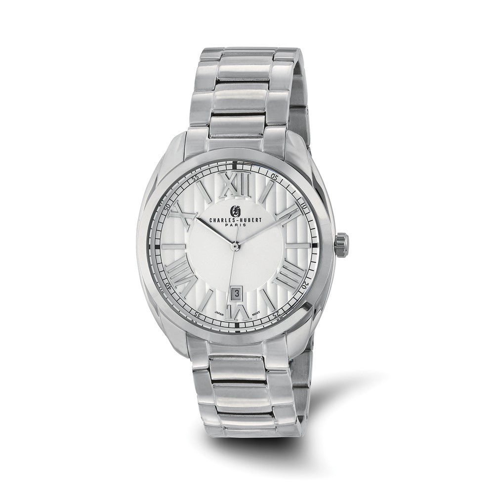 Charles Hubert Mens Stainless Steel Off-White Dial Watch, Item W8901 by The Black Bow Jewelry Co.