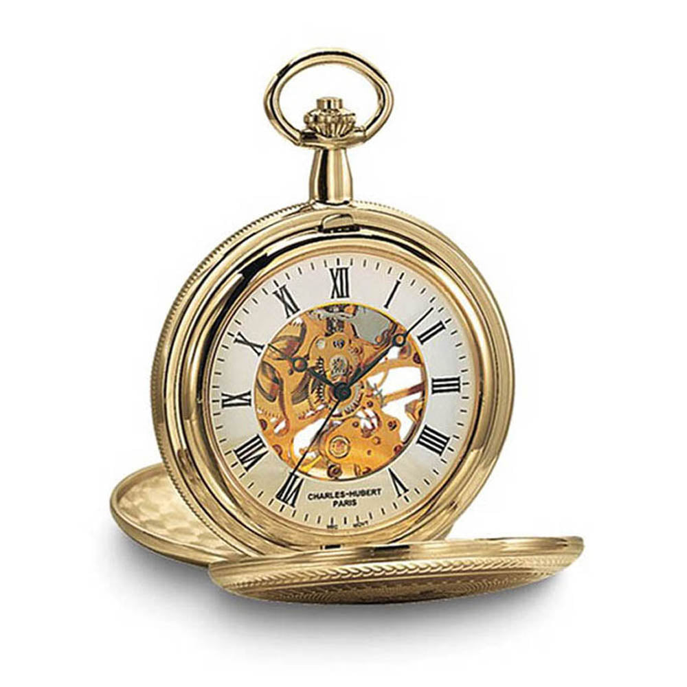 Charles Hubert Gold Tone Finish White Dial 48mm Pocket Watch, Item W8907 by The Black Bow Jewelry Co.