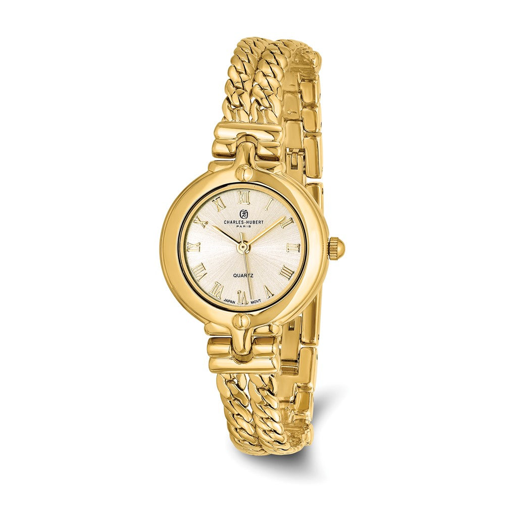 Charles Hubert Ladies Gold Finish Gold Dial Chain Bracelet Watch, Item W8919 by The Black Bow Jewelry Co.