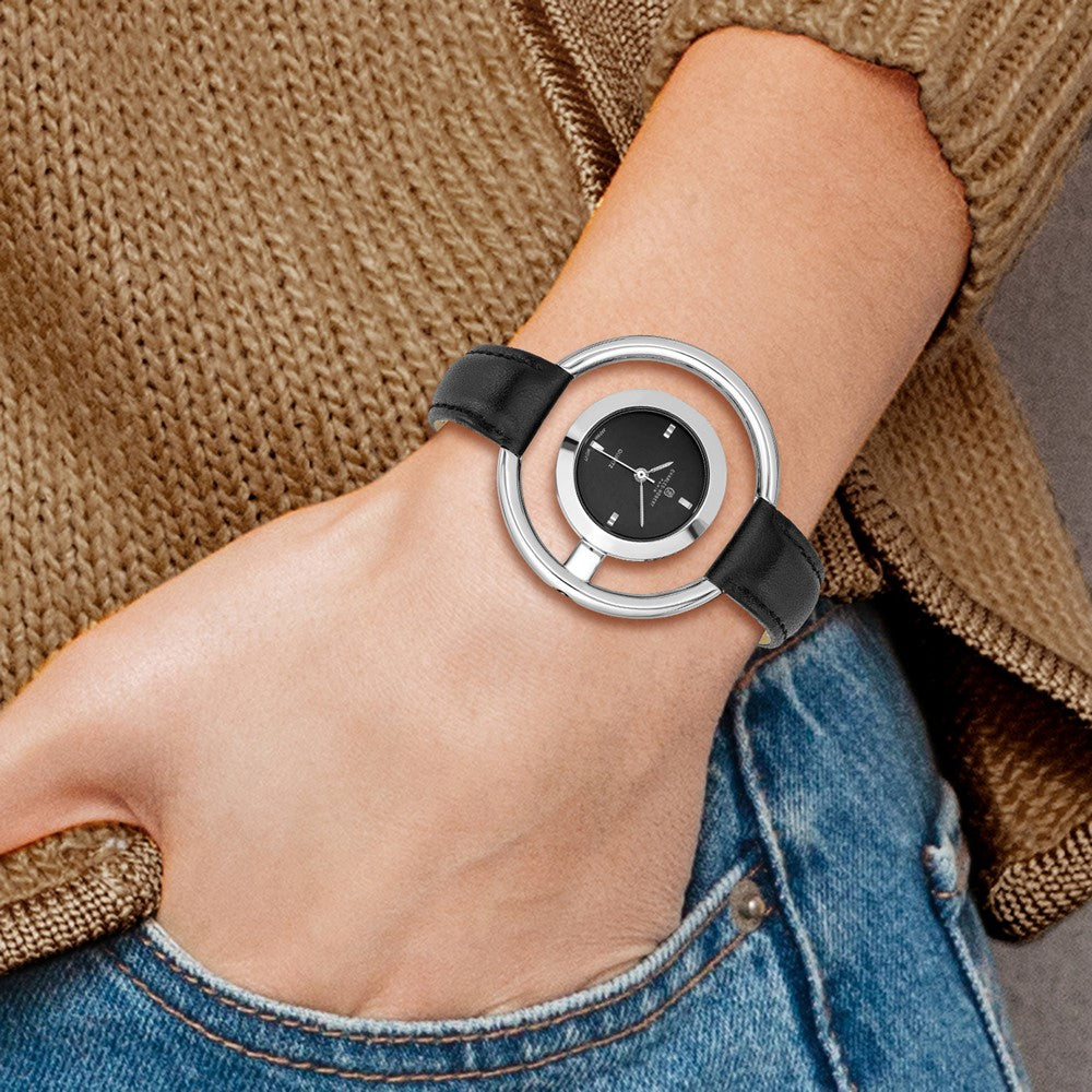 Alternate view of the Charles Hubert Ladies Chrome Finish Black Dial Modern Circle Watch by The Black Bow Jewelry Co.