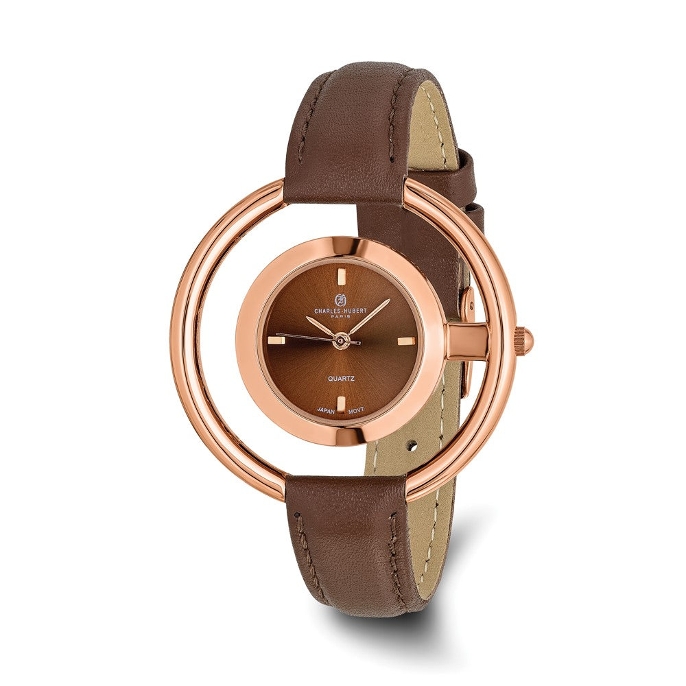 Charles Hubert Ladies Rose Finish Brown Dial Modern Circle Watch, Item W8922 by The Black Bow Jewelry Co.