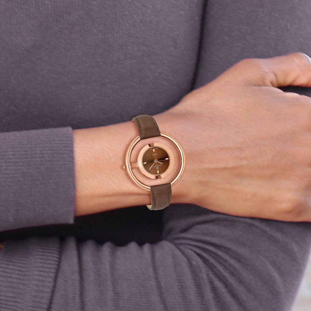 Alternate view of the Charles Hubert Ladies Rose Finish Brown Dial Modern Circle Watch by The Black Bow Jewelry Co.