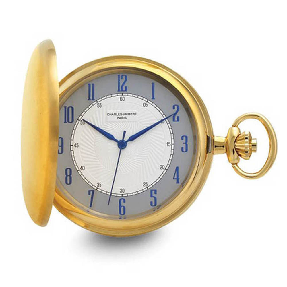 Charles Hubert Satin IP-plated Stainless White Dial Pocket Watch, Item W8935 by The Black Bow Jewelry Co.
