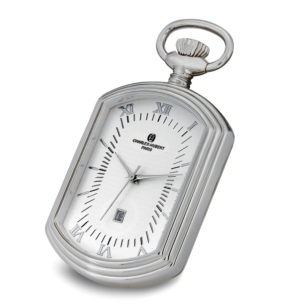 Charles Hubert Chrome Finish Open Face Rectangular Pocket Watch, Item W8937 by The Black Bow Jewelry Co.