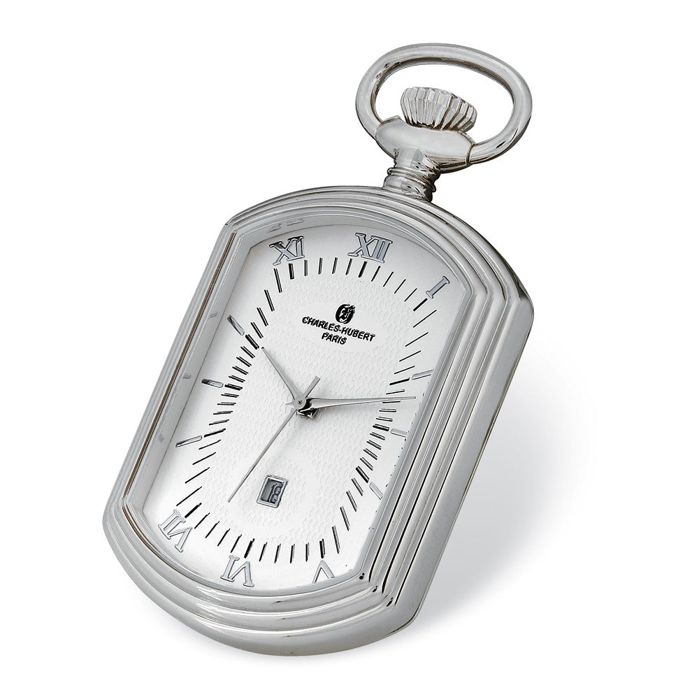 Charles Hubert Chrome Finish Open Face Rectangular Pocket Watch, Item W8937 by The Black Bow Jewelry Co.