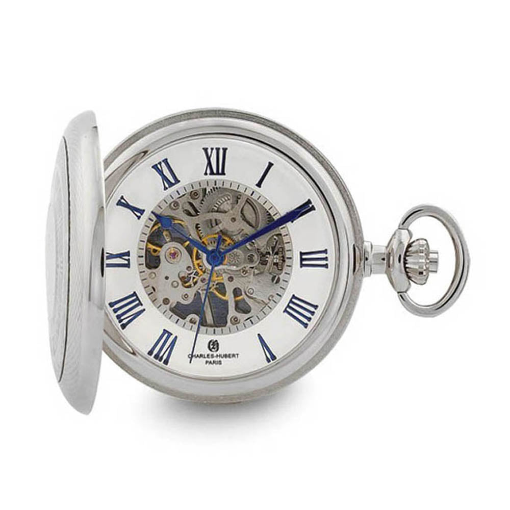 Charles Hubert Chrome Finish Open Window Case Pocket Watch, Item W8951 by The Black Bow Jewelry Co.