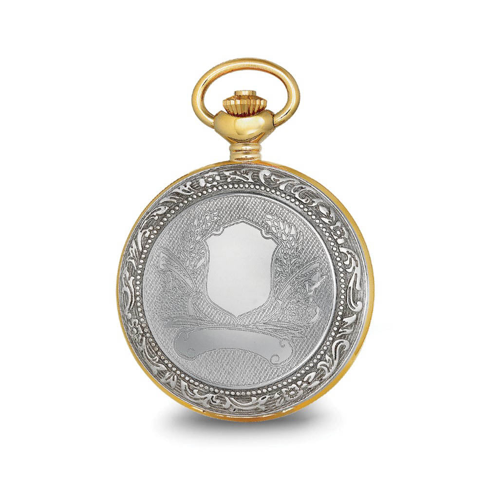 Alternate view of the Charles Hubert 2-tone Ribbon & Shield Skeleton Dial Pocket Watch by The Black Bow Jewelry Co.