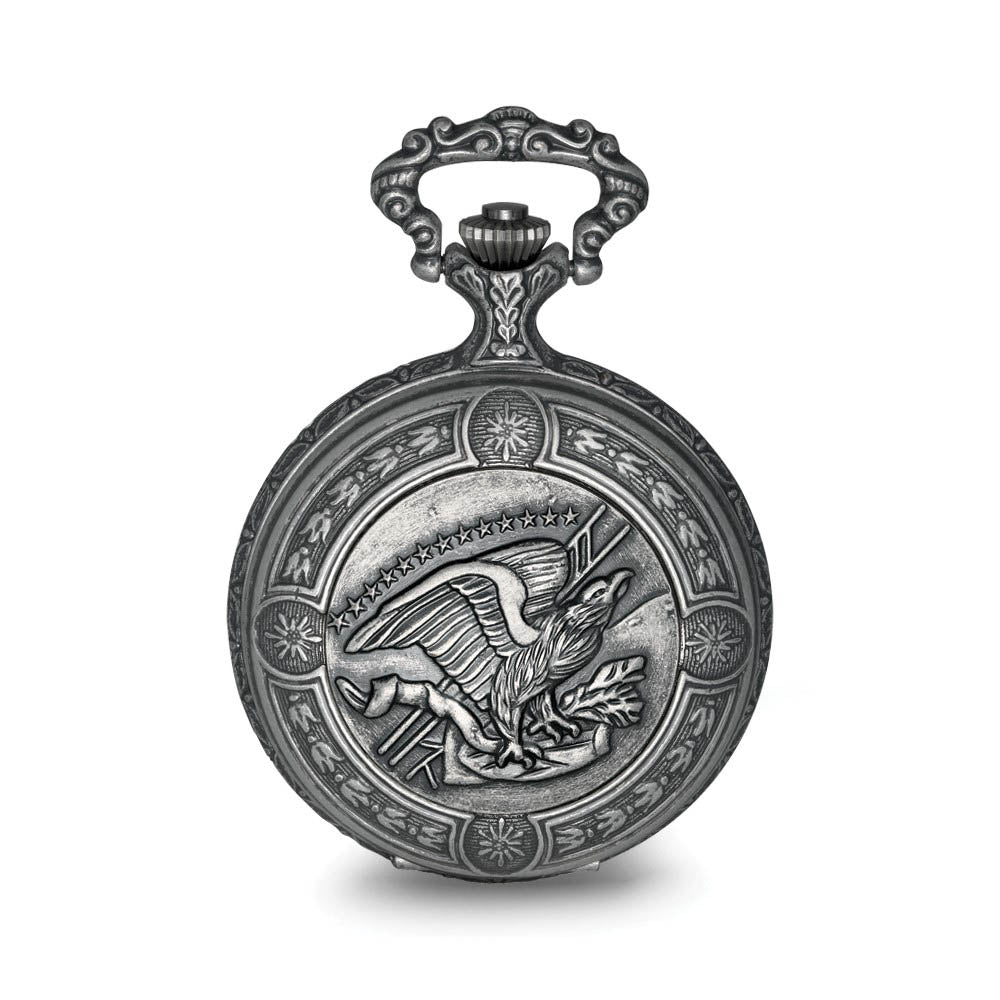 Alternate view of the Charles Hubert Antique Chrome Finish Eagle Medallion Pocket Watch by The Black Bow Jewelry Co.