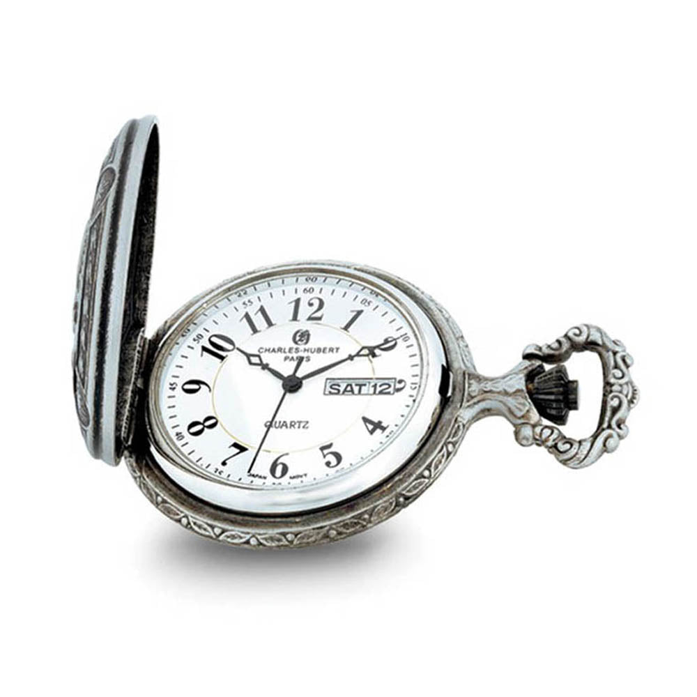 Charles Hubert Antique Chrome & Satin Eagle Medallion Pocket Watch, Item W8961 by The Black Bow Jewelry Co.