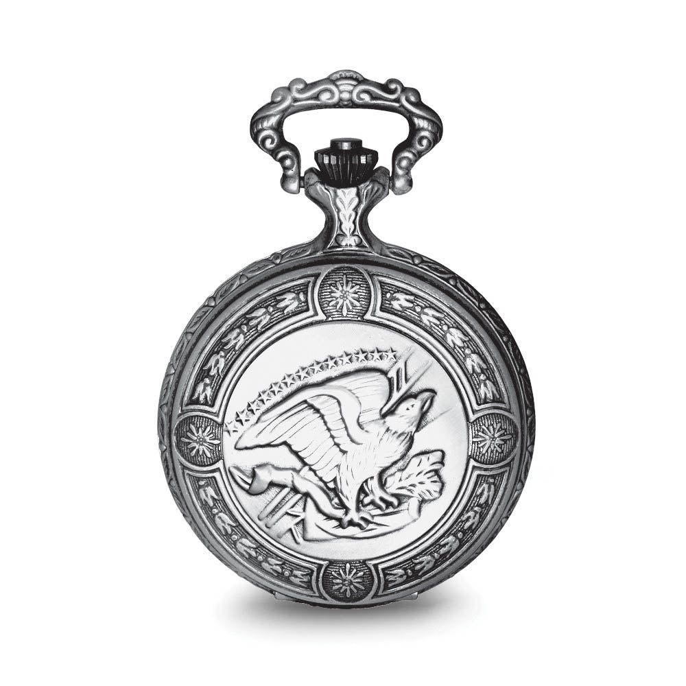 Alternate view of the Charles Hubert Antique Chrome & Satin Eagle Medallion Pocket Watch by The Black Bow Jewelry Co.