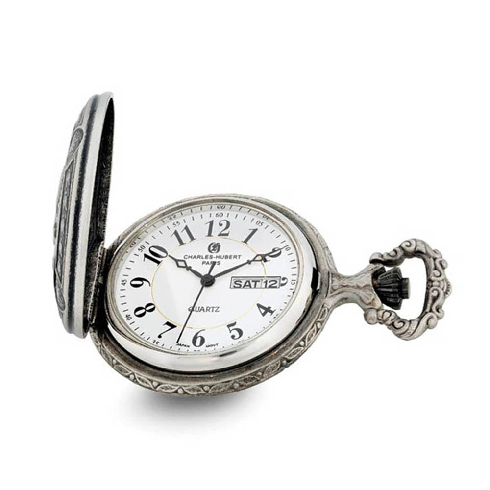 Charles Hubert Antique Chrome & Satin U.S. Seal Pocket Watch, Item W8962 by The Black Bow Jewelry Co.