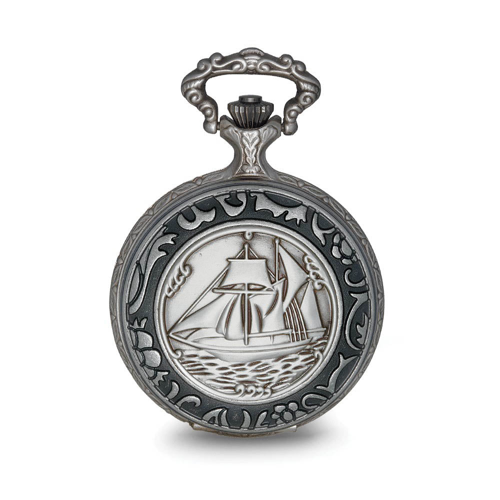 Alternate view of the Charles Hubert Antique Chrome & Satin Sailing Ship Pocket Watch by The Black Bow Jewelry Co.