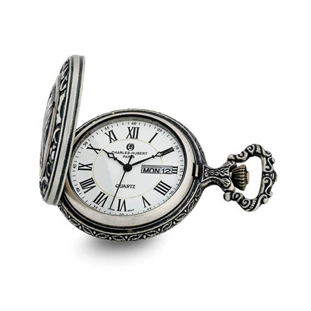 Charles Hubert Antique Chrome Finish Train Pocket Watch, Item W8967 by The Black Bow Jewelry Co.