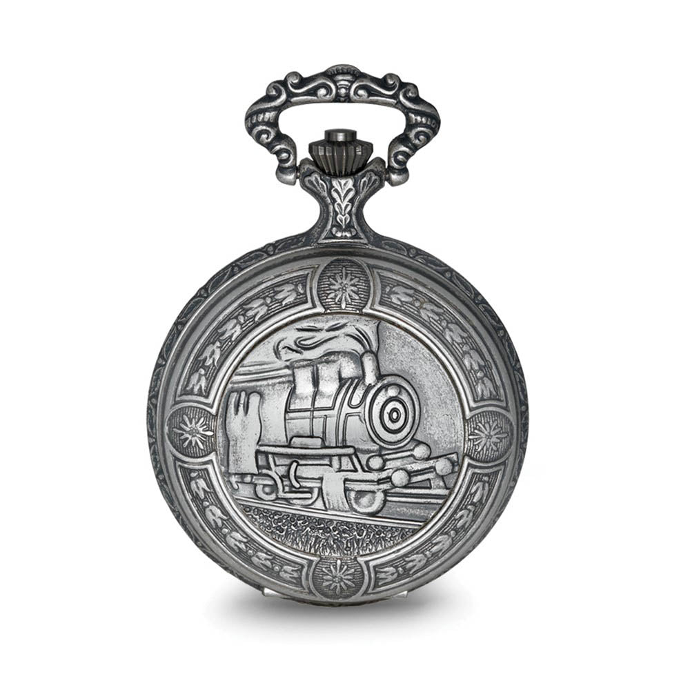 Alternate view of the Charles Hubert Antique Chrome Finish Train Pocket Watch by The Black Bow Jewelry Co.