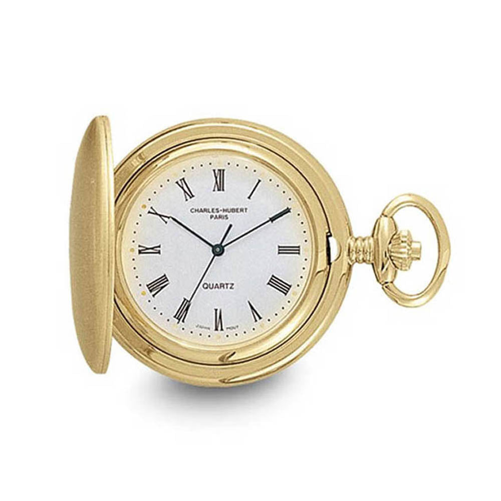 Charles Hubert Satin Gold Tone Finish White Dial 42mm Pocket Watch, Item W8969 by The Black Bow Jewelry Co.