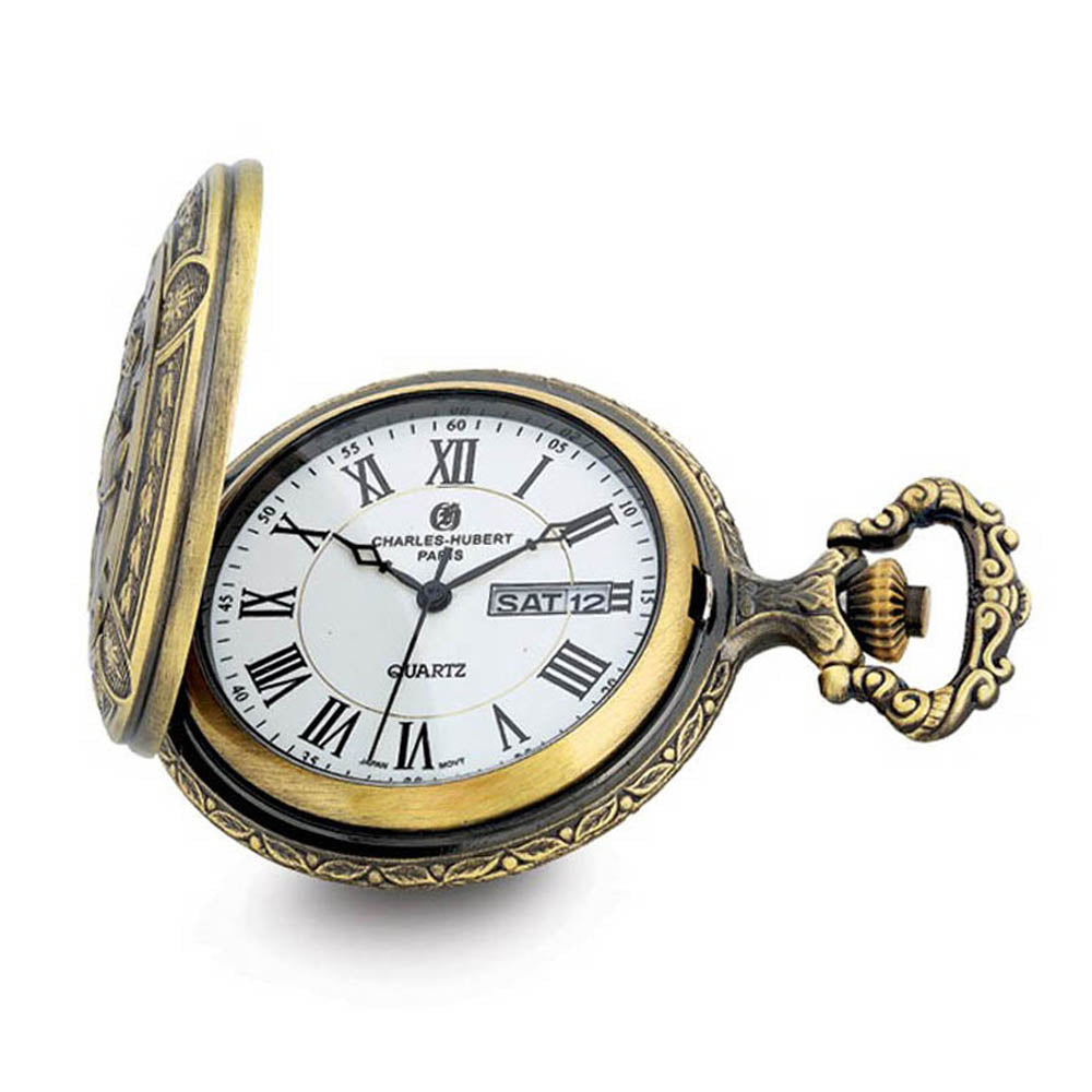 Charles Hubert Antique Gold Finish Hunter & Dog Pocket Watch, Item W8970 by The Black Bow Jewelry Co.