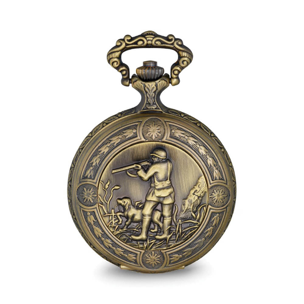 Alternate view of the Charles Hubert Antique Gold Finish Hunter & Dog Pocket Watch by The Black Bow Jewelry Co.