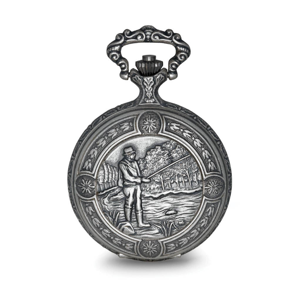 Alternate view of the Charles Hubert Antique Chrome Finish Fisherman Pocket Watch by The Black Bow Jewelry Co.