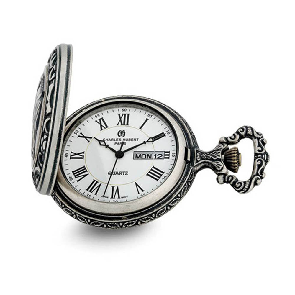 Charles Hubert Antique Chrome Finish Horse Pocket Watch, Item W8972 by The Black Bow Jewelry Co.