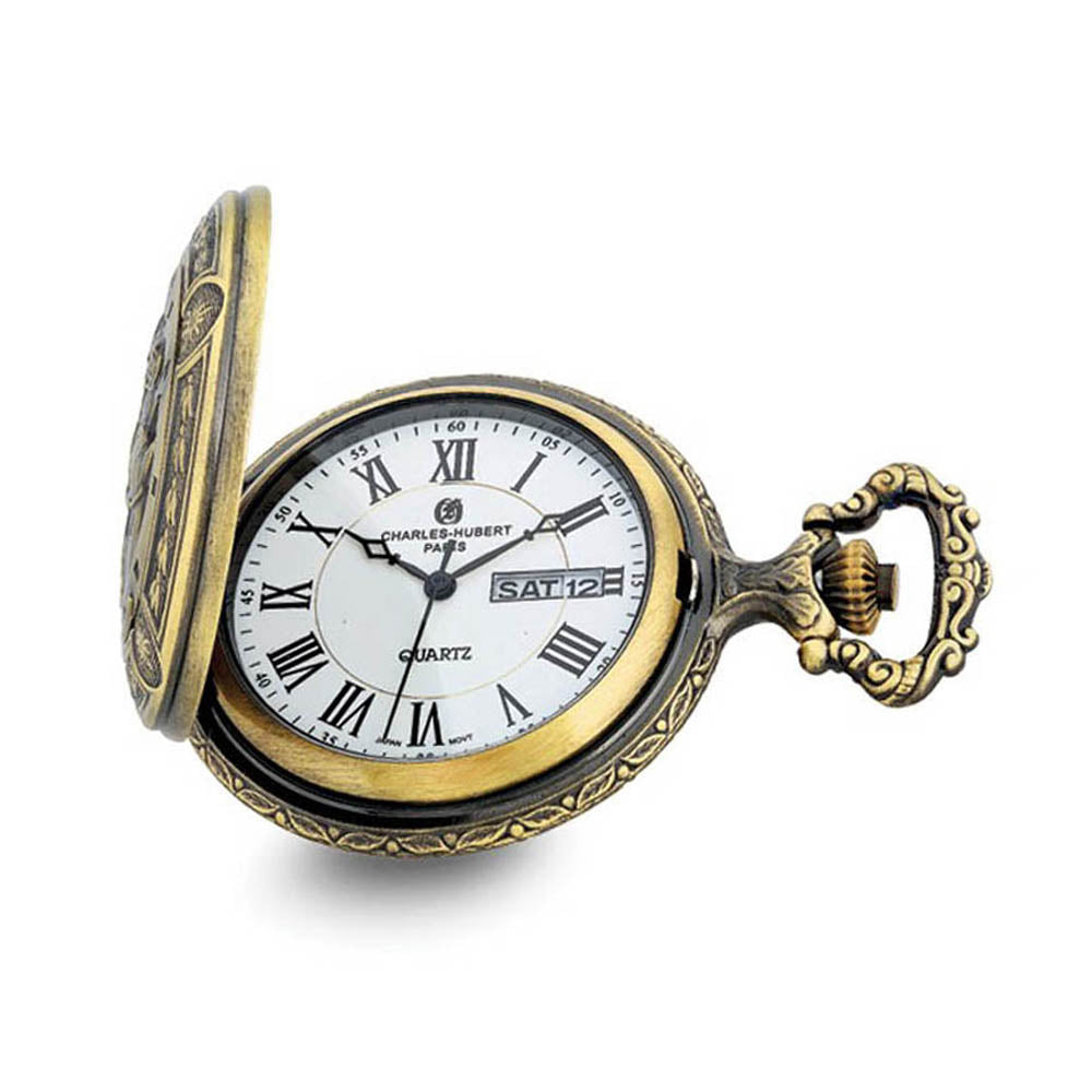 Charles Hubert 2-tone Antique Finish 3 Horses Pocket Watch, Item W8973 by The Black Bow Jewelry Co.