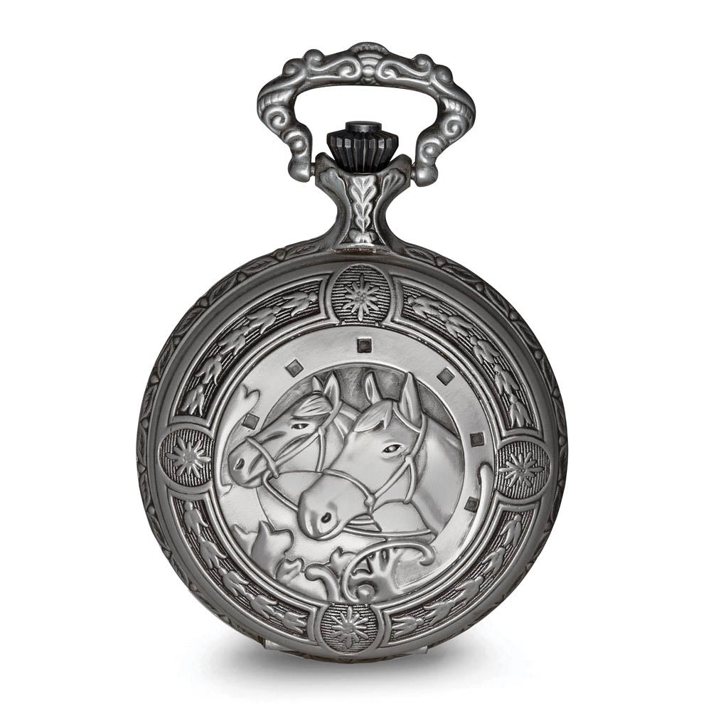 Alternate view of the Charles Hubert Antique Chrome Finish 2 Horses Pocket Watch by The Black Bow Jewelry Co.