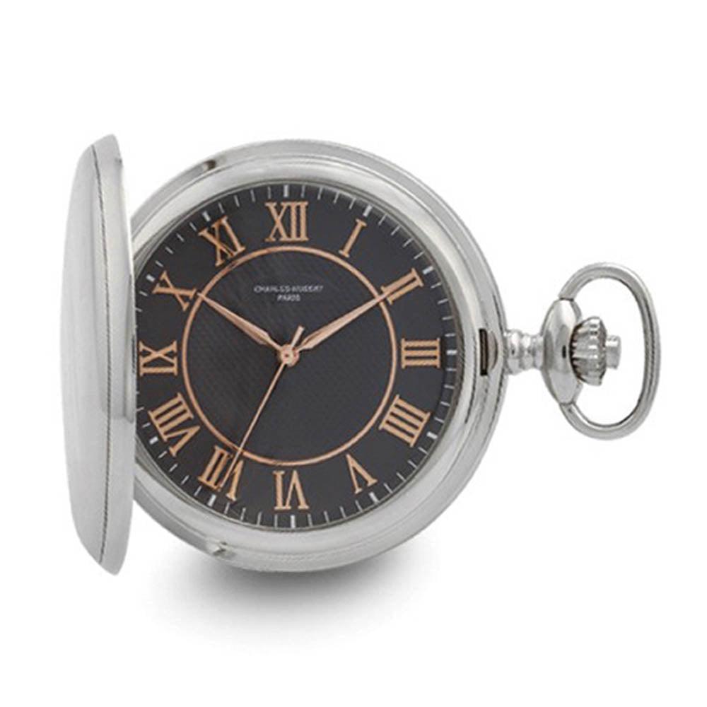 Charles Hubert Chrome Finish Grey Dial Quartz Pocket Watch, Item W8979 by The Black Bow Jewelry Co.