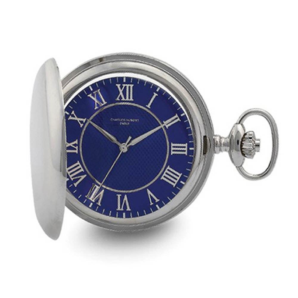 Charles Hubert Chrome Finish Blue Dial Quartz Pocket Watch, Item W8981 by The Black Bow Jewelry Co.