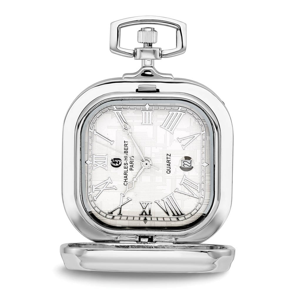 Charles Hubert Gold-finish Two-tone Chrome Square Pocket Watch, Item W8982 by The Black Bow Jewelry Co.