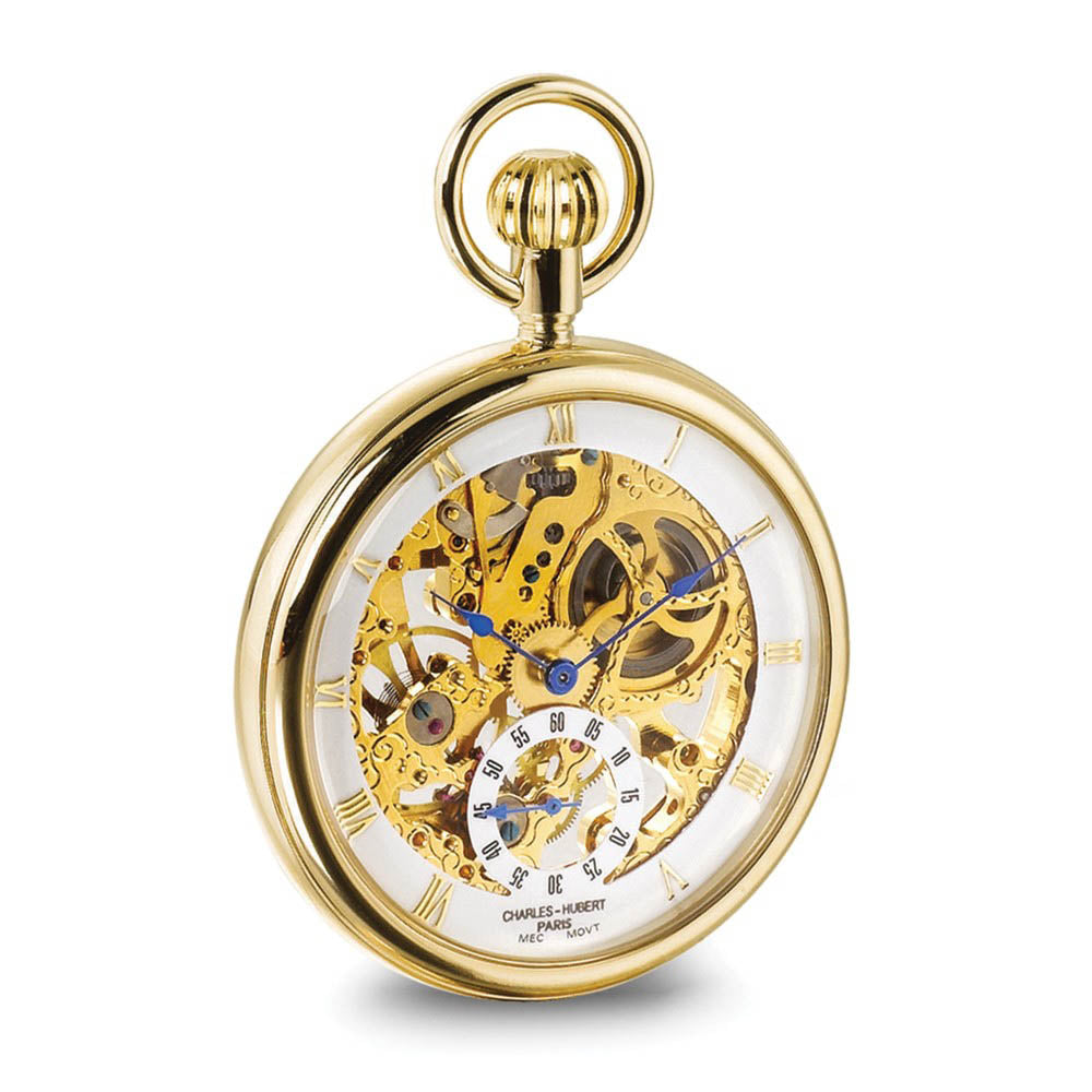 Charles Hubert IP-plated Full Skeleton Dial Pocket Watch, Item W8985 by The Black Bow Jewelry Co.