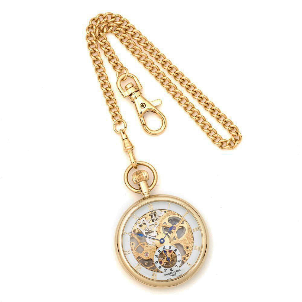 Alternate view of the Charles Hubert IP-plated Full Skeleton Dial Pocket Watch by The Black Bow Jewelry Co.