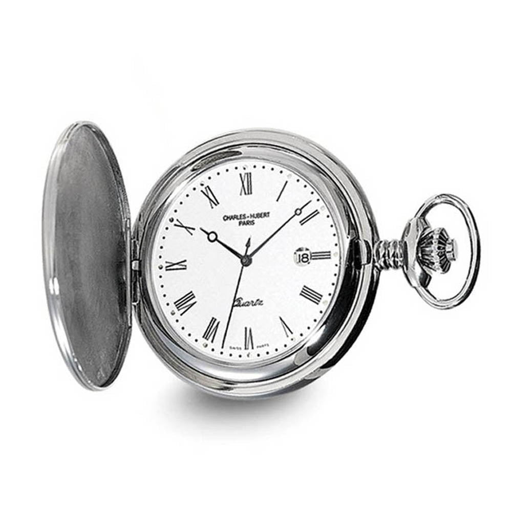 Charles Hubert 48mm Stainless Steel White Dial with Date Pocket Watch, Item W8987 by The Black Bow Jewelry Co.