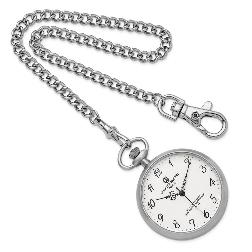 Alternate view of the Charles Hubert Solid Stainless White Dial Full Face Pocket Watch by The Black Bow Jewelry Co.
