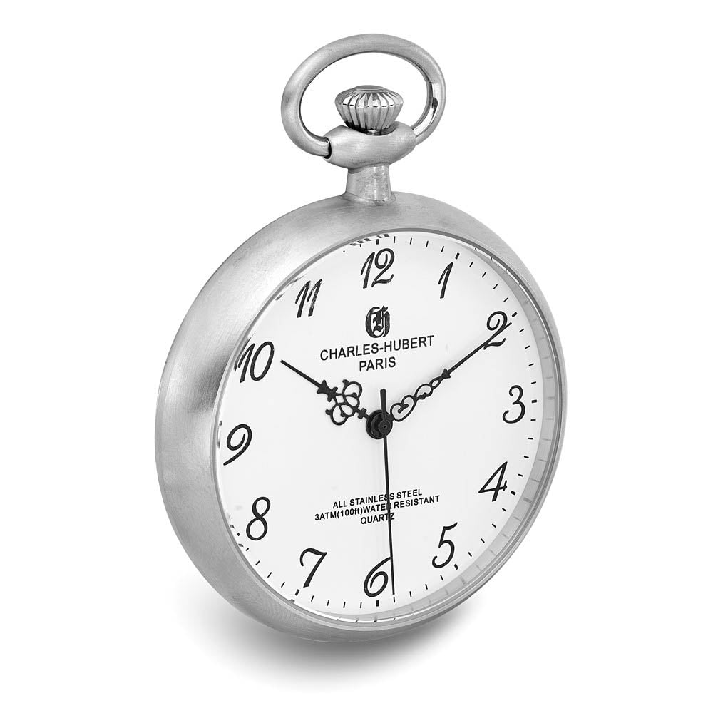 Alternate view of the Charles Hubert Solid Stainless White Dial Full Face Pocket Watch by The Black Bow Jewelry Co.