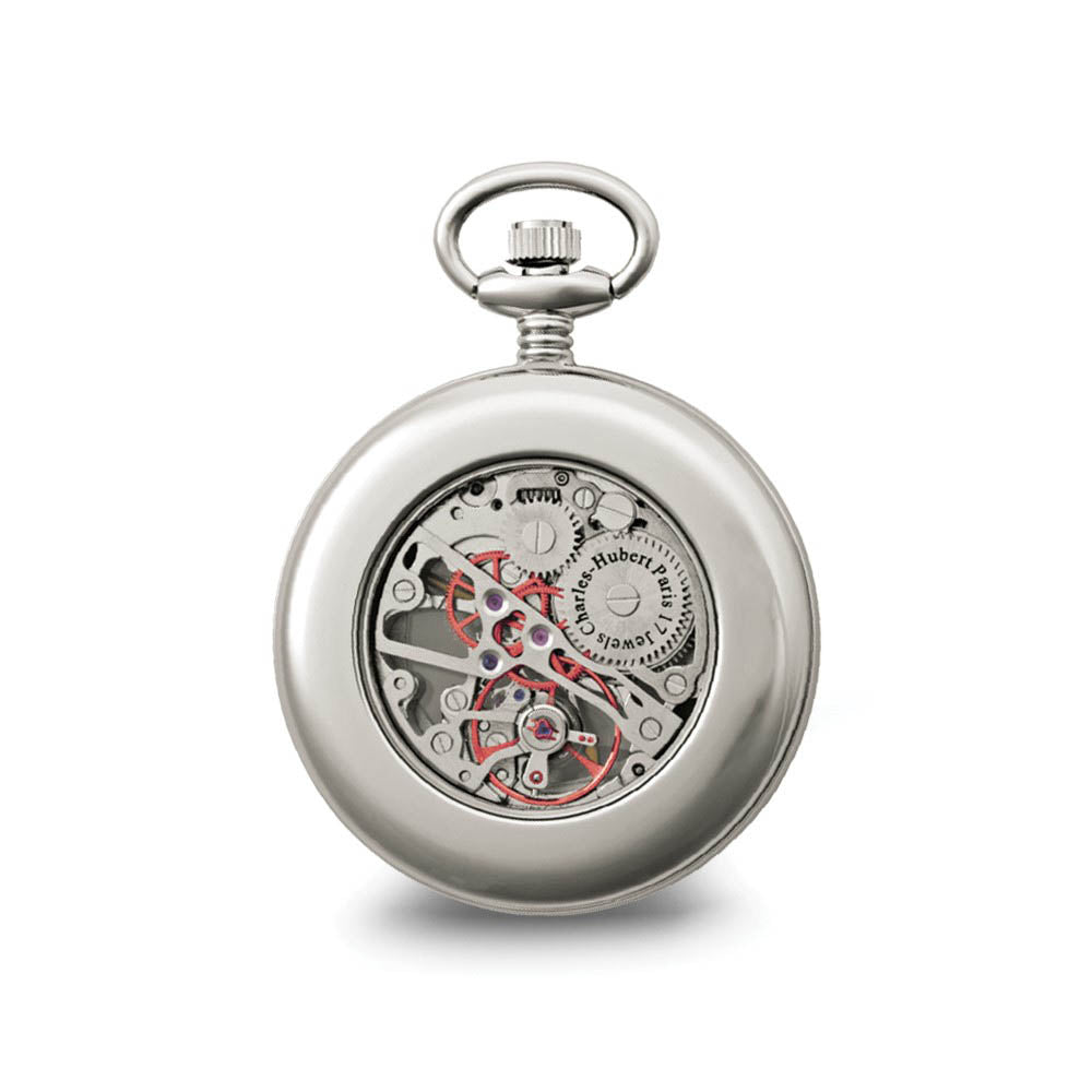 Alternate view of the Charles Hubert Chrome-finish Off-White Ceramic Dial Pocket Watch by The Black Bow Jewelry Co.