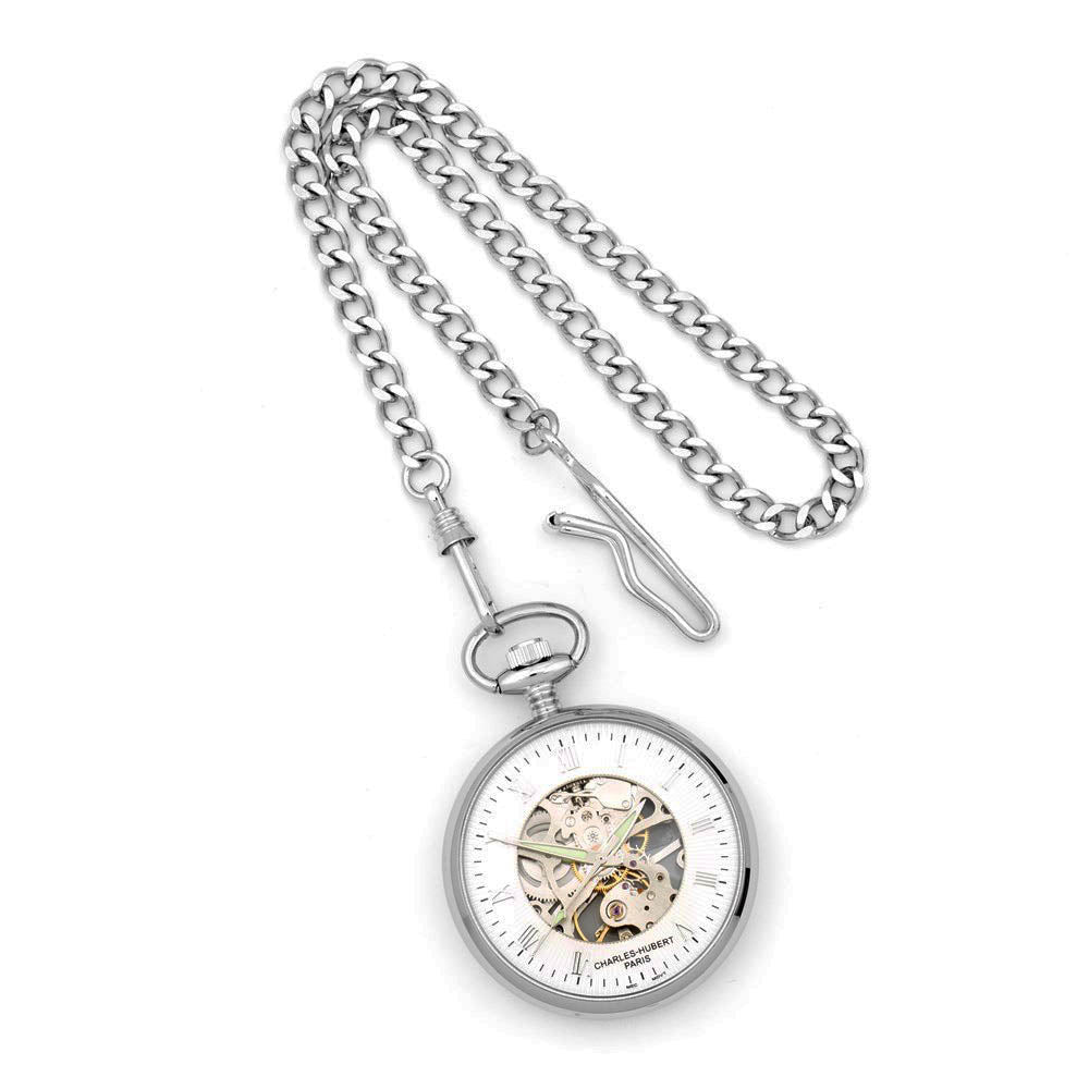 Alternate view of the Charles Hubert Chrome-finish Off-White Ceramic Dial Pocket Watch by The Black Bow Jewelry Co.