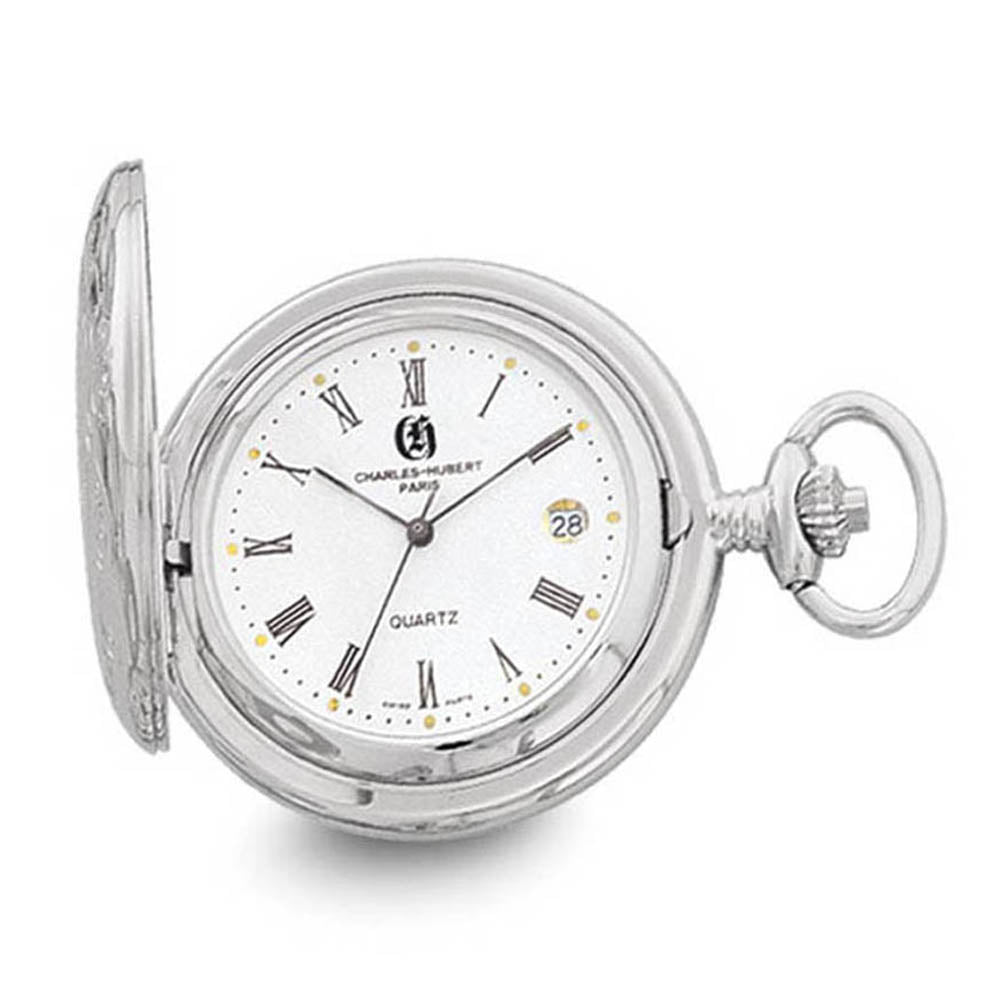 Charles Hubert Chrome-finish White Dial Three Hands Pocket Watch, Item W8992 by The Black Bow Jewelry Co.