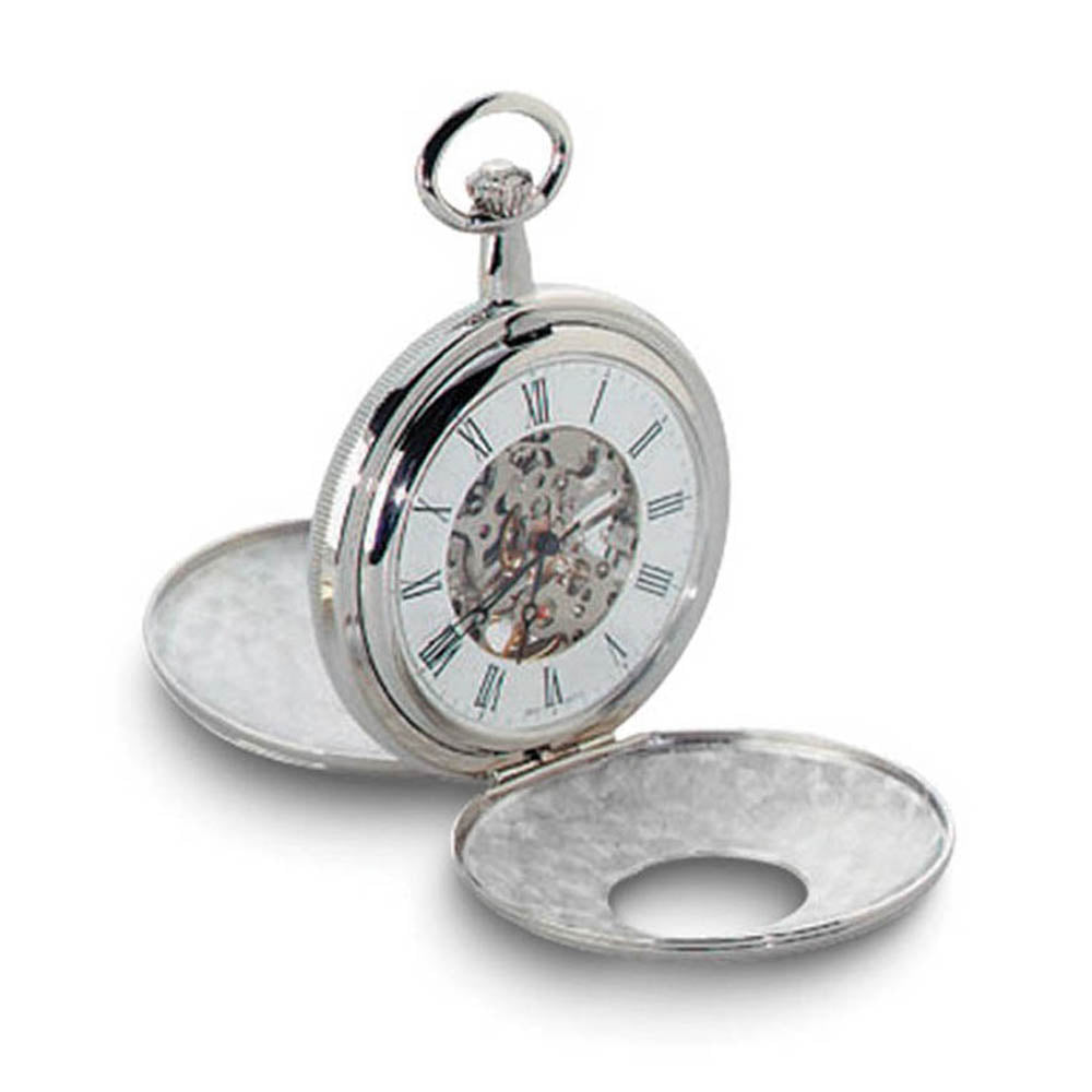 Charles Hubert Chrome-finish White Dial Pocket Watch 48mm, Item W8993 by The Black Bow Jewelry Co.