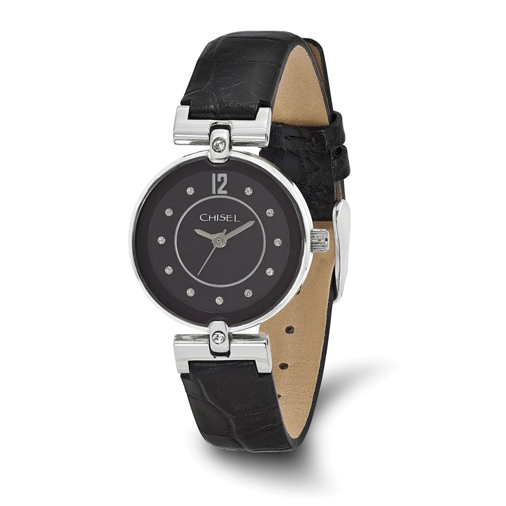 Chisel Ladies Black Dial Black Leather Watch, Item W9070 by The Black Bow Jewelry Co.
