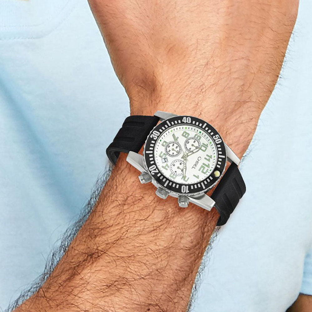 Alternate view of the Chisel Mens White Dial Silicone Strap Chronograph Watch by The Black Bow Jewelry Co.