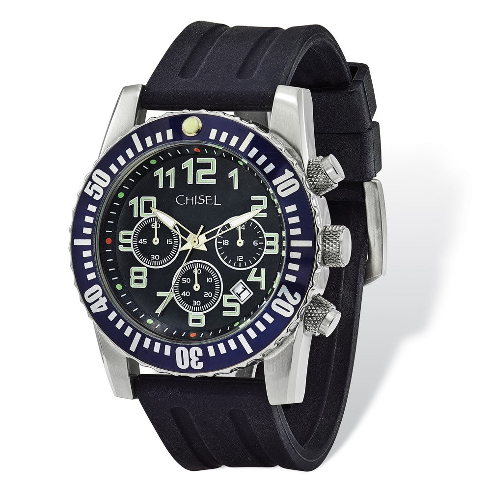 Chisel Mens Black Dial &amp; Silicone Strap Chronograph Watch, Item W9074 by The Black Bow Jewelry Co.