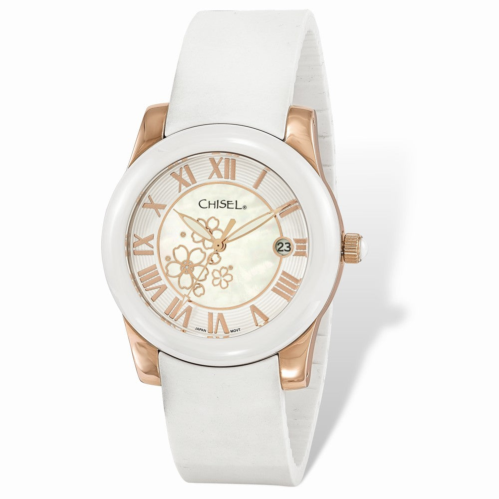 Chisel Ladies Rose IP-plated Floral Dial White Strap Watch  display picture 2