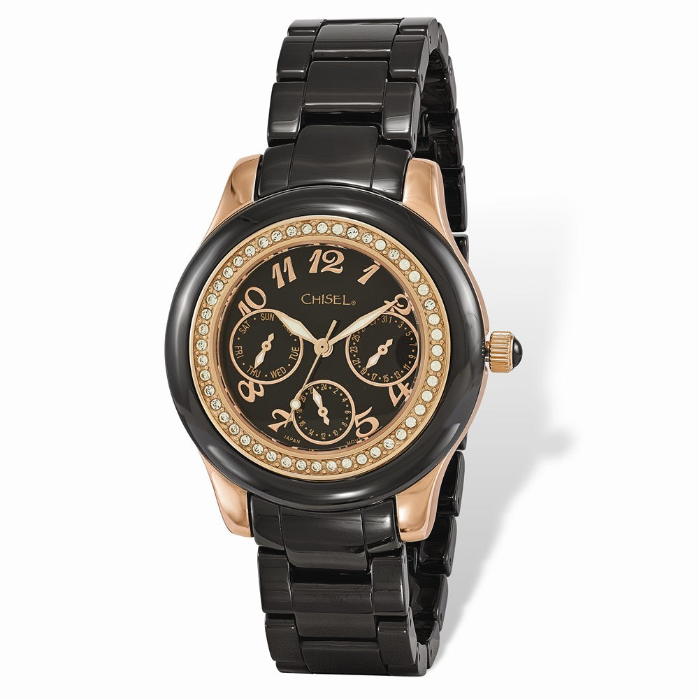 Chisel Ladies Rose IP-plated Black Dial Ceramic Watch - Black Bow ...