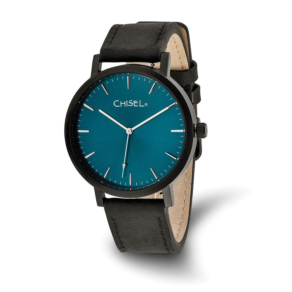 Chisel Mens Matte Black IP-plated Blue Dial Watch, Item W9088 by The Black Bow Jewelry Co.