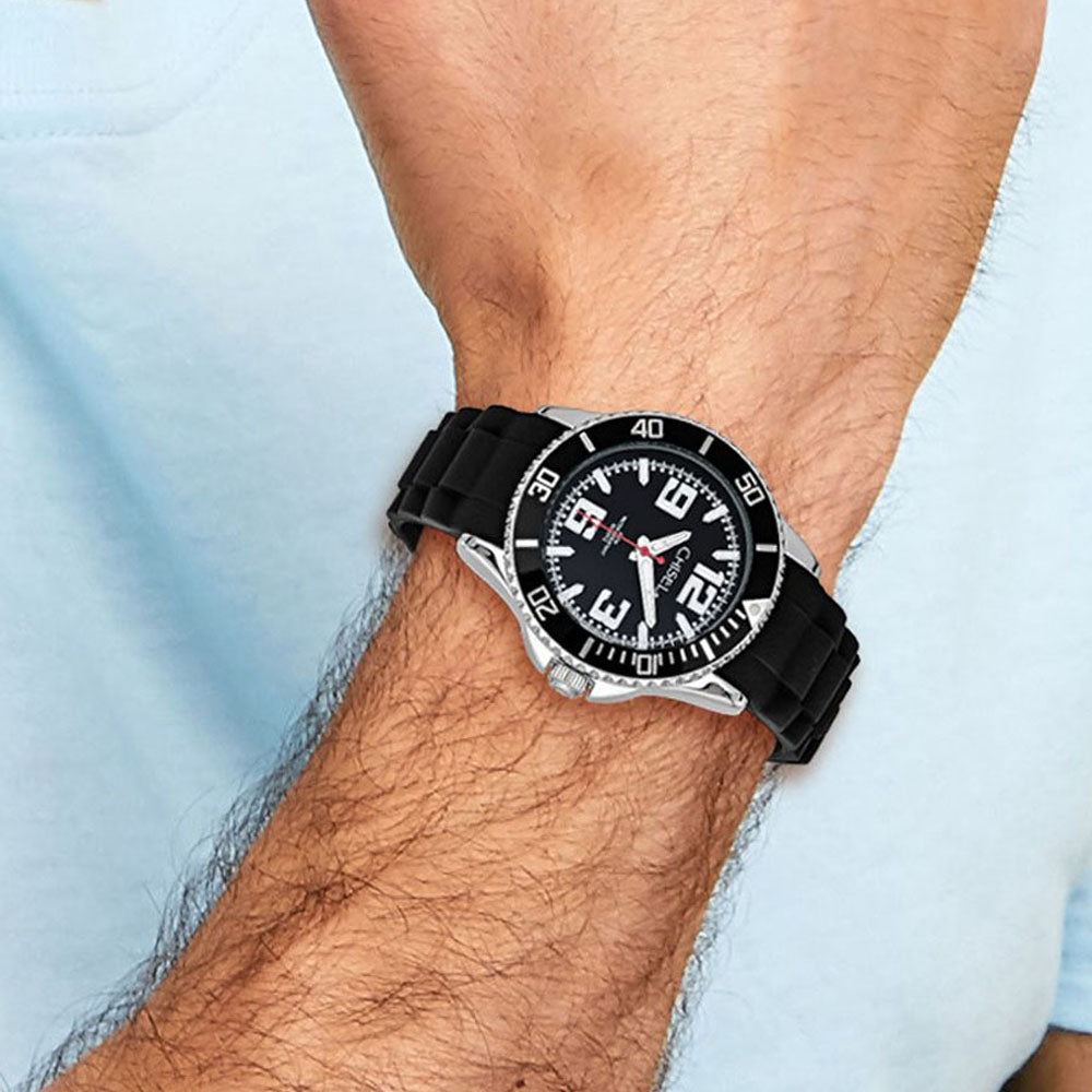 Alternate view of the Chisel Mens 44mm Black Silicone Strap Watch by The Black Bow Jewelry Co.