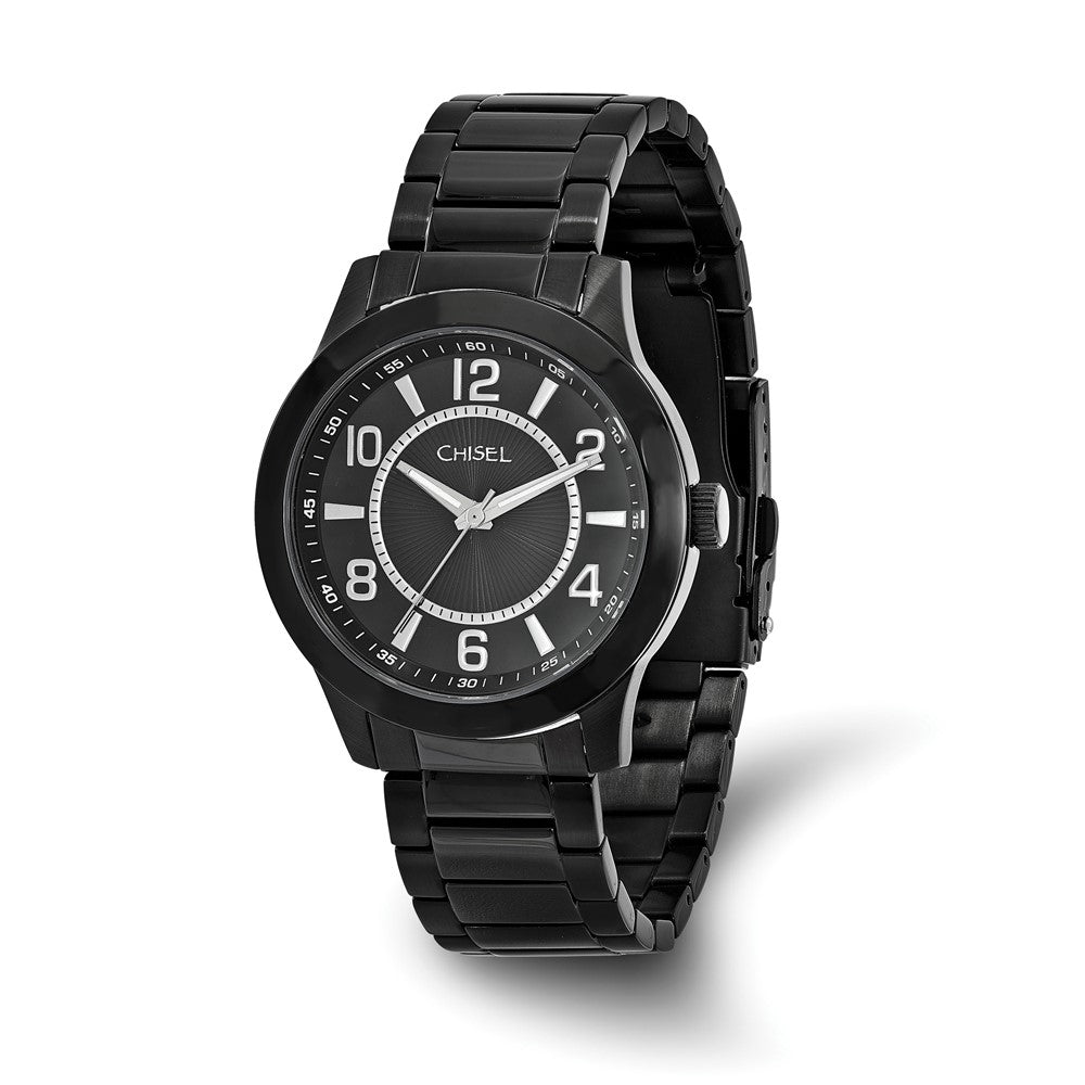 Chisel Mens Black IP-plated Stainless Steel Black Dial Watch, Item W9100 by The Black Bow Jewelry Co.