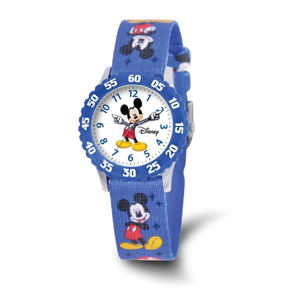 Disney Girls Mickey Mouse Blue Printed Fabric Time Teacher Watch, Item W9249 by The Black Bow Jewelry Co.