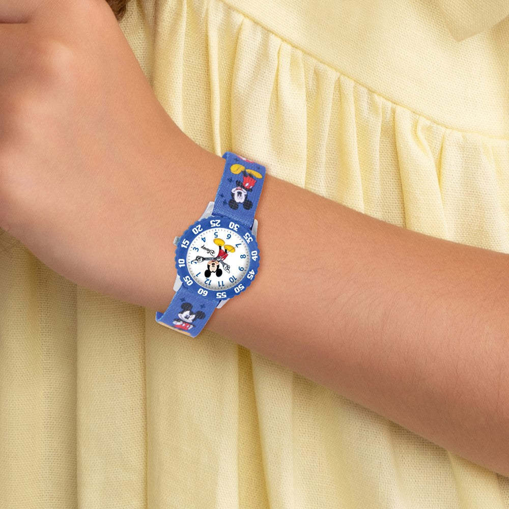 Alternate view of the Disney Girls Mickey Mouse Blue Printed Fabric Time Teacher Watch by The Black Bow Jewelry Co.