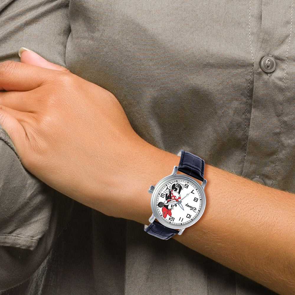 Alternate view of the Disney Ladies Size Black Leather Strap Minnie Mouse 44mm Watch by The Black Bow Jewelry Co.