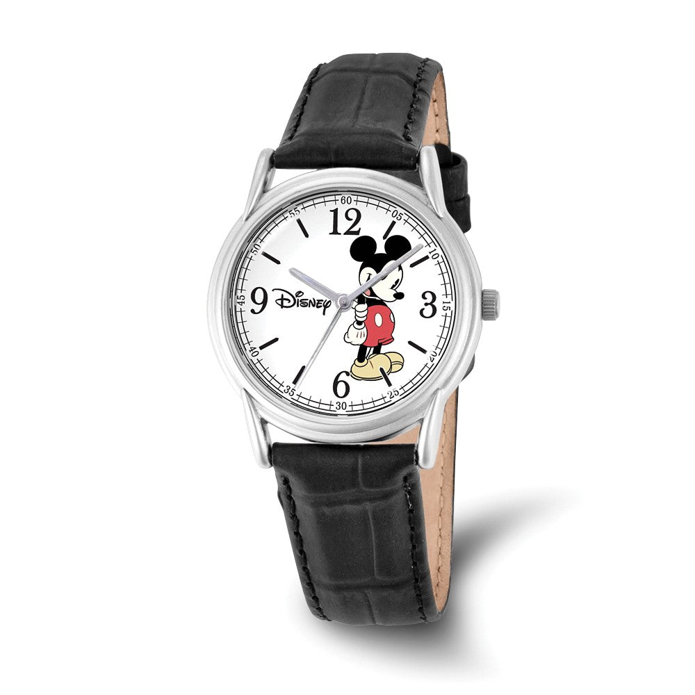 Disney Adult Size Black Leather Strap Mickey Mouse 35mm Watch, Item W9260 by The Black Bow Jewelry Co.