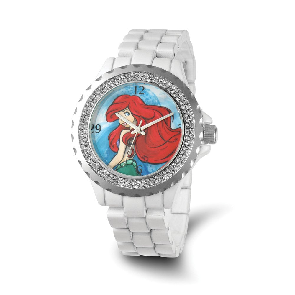 Disney Ladies Ariel White Bracelet Crystal Bezel Blue Dial 41mm Watch, Item W9297 by The Black Bow Jewelry Co.